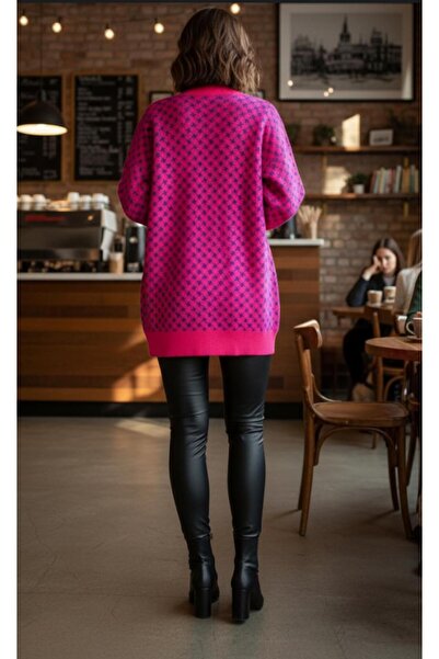 Cockatoo Patterned Buttoned Model Woven Detailed Long Sleeve Knitwear Cardigan