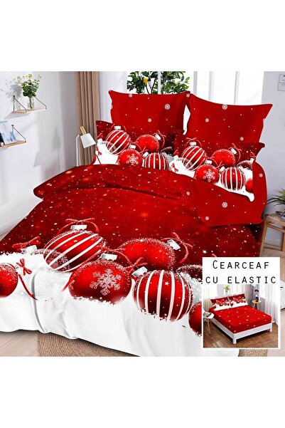 Patul Christmas Bedding, Fine Cotton, Double Bed, 2 Persons, 6 Pieces, Fitted Sheet