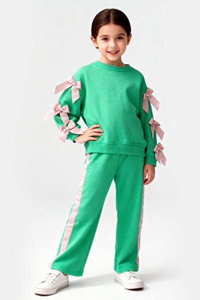 Lmn Pearl Bow Detail 3-Layered Fleece Inside Girls' Suit