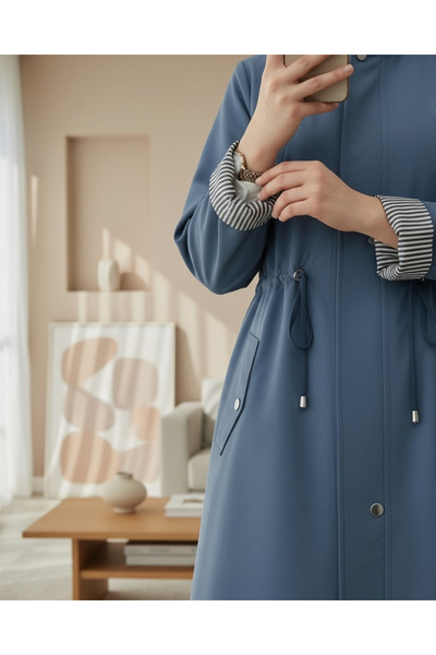 MissRunin Tünel Bağcıklı Üst Cep Detaylı Astarsız Yıkamalı Organik Koton Trenckot
