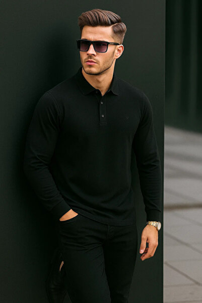 Maccali Ανδρικό μπλουζάκι με μακρυμάνικο μαύρο γιακά πόλο