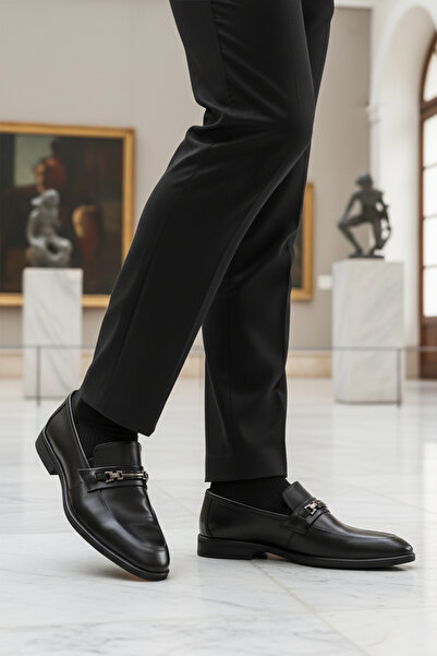 AYAKMOD Pantofi clasici pentru bărbați din piele naturală neagră 854-T M