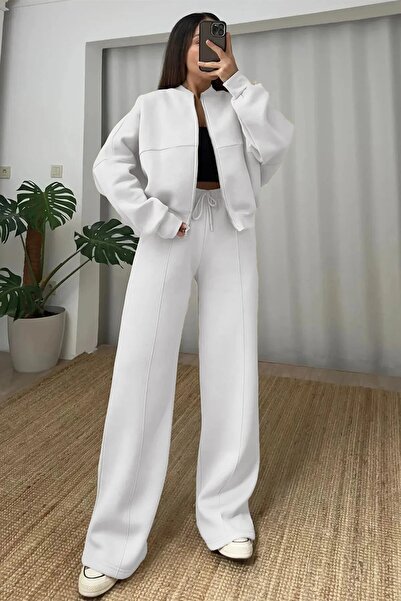 BARLİZ Jachetă bomber premium pentru femei, cu fermoar, set Palazzo cu 3 fire