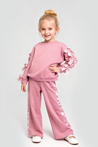 Lmn Pearl Bow Detail 3-Layered Fleece Inside Girls' Suit