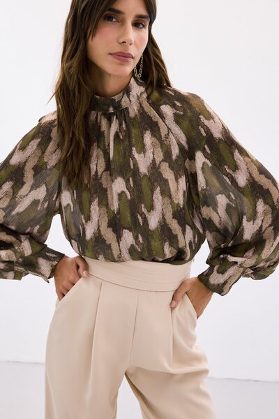 Sateen Bluză lejeră cu model - kaki