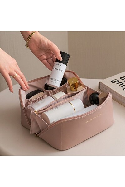 MACVI ® travel cosmetic bag, made of waterproof leather 24x11.5x11.5 cm, ideal for women, pink