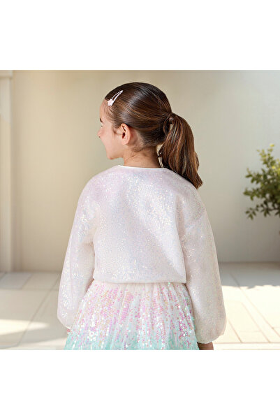 Juniors Sequinned Jacket with Long Sleeves and Zip Closure