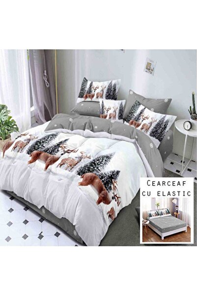 Patul Christmas Bedding, Fine Cotton, Double Bed, 2 Persons, 6 Pieces, Fitted Sheet