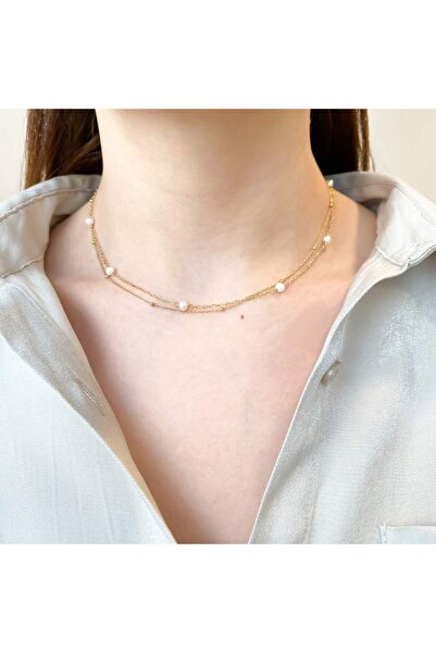 Bijuteria SORELLY 14k Double Gold Chain with Pearls