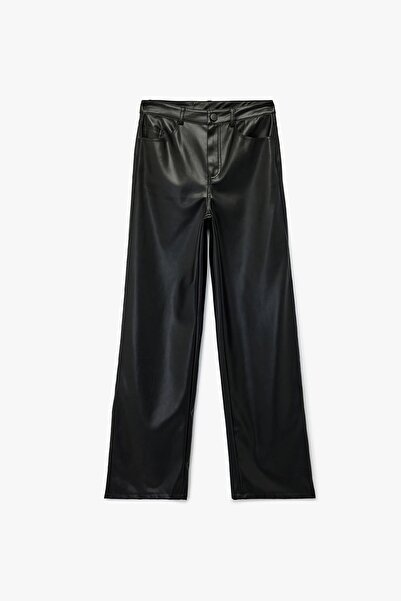 Koton Kadın X Sibil Çetinkaya - Cepli Düz Paça Suni Deri Pantolon 6WAK40175PW