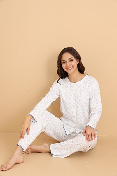 Wordex Mirano 8455 Pointel Fabric Buttoned All-Over Floral Women's Pajama Set