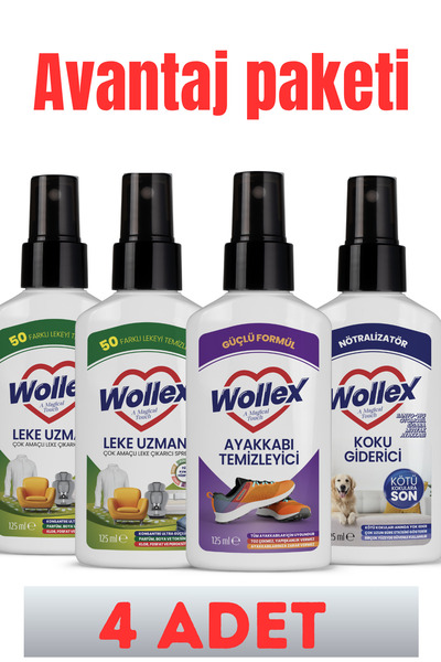 WOLLEX Avantaj Paketi – 2 Leke Uzmanı + 1 Koku Giderici + 1 Ayakkabı Temizleyici (Toplam 4 Adet)