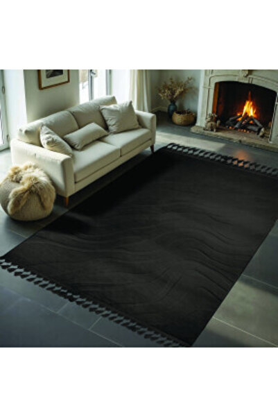 Dinarsu Alaçatı Püsküllü Parça Halı 150X230 Lorey Antrasit