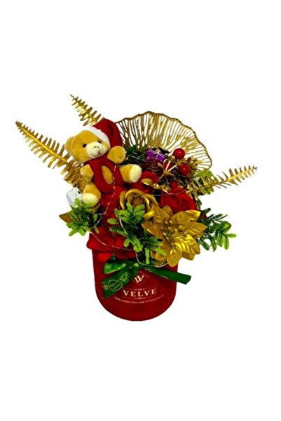 velve Aranjament floral de Crăciun cu LED, ursuleț de pluș, trandafiri din să...