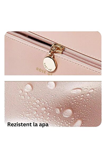 MACVI ® travel cosmetic bag, made of waterproof leather 24x11.5x11.5 cm, ideal for women, pink