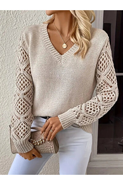 dk denemekabini MDB Pulover tricotat cu mâneci lungi și decolteu în V pentru ...