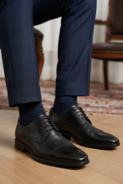 AYAKMOD Pantofi casual pentru bărbați din piele naturală neagră 977 M