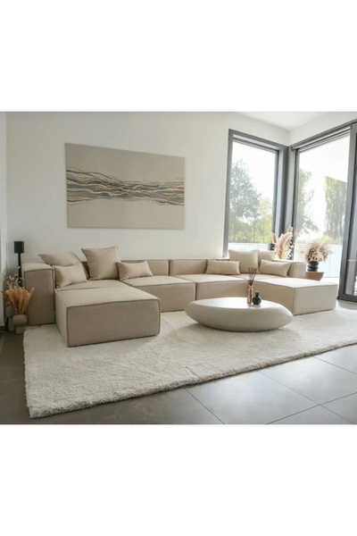 Erduran Mobilya Angelo 6 modül keten kumaş köşe koltuk takımı