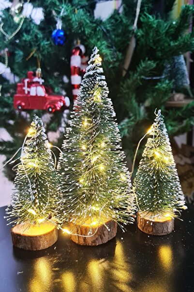 HediyeFilesi Set of 3 Mini Tabletop Christmas Trees (15 cm – 10 cm – 8 cm) |   Decorative Led Lighted Pine Trees