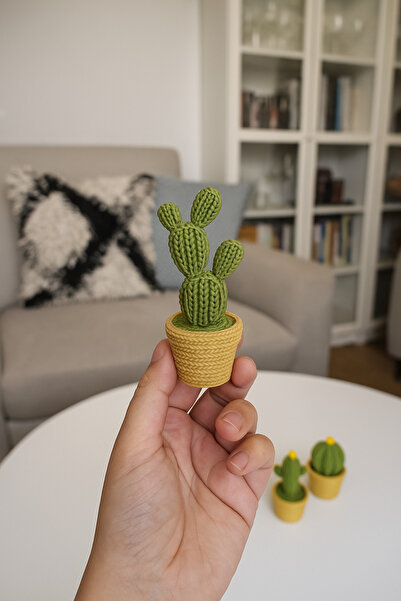CMHOME 3’lü Mini Yapay Örgü Desenli Kaktüs Seti, Dekoratif Mini Saksı Bitkileri Masaüstü ve Raf Süsü