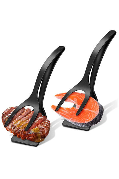 NEXTLY Heat-Resistant Multi-Purpose Kitchen Spatula Tongs - Ergonomic, Non-toxic, Black, Set of 2