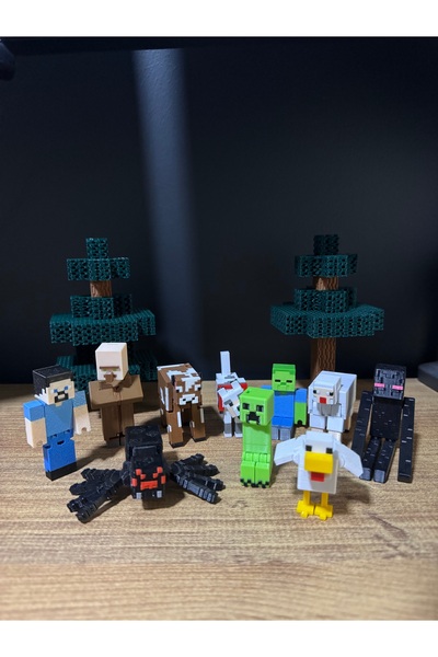 Tenzo Minecraft 10 lu figür seti Steve,creeper,inek,tavuk,koyun,köylü,enderman,kurt,zombi,örümcek