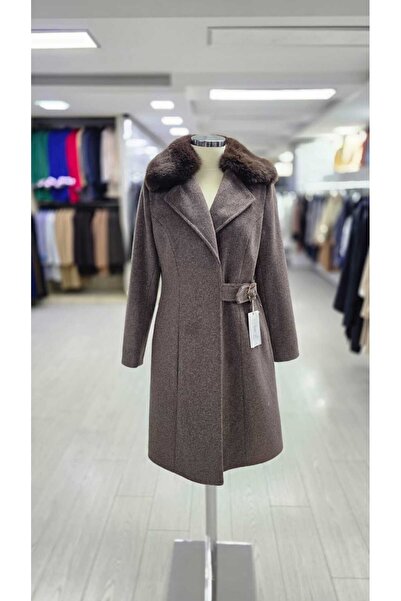 Zühre Kruvaze Yaka Kemer Detaylı Kaşe Kaban 13404