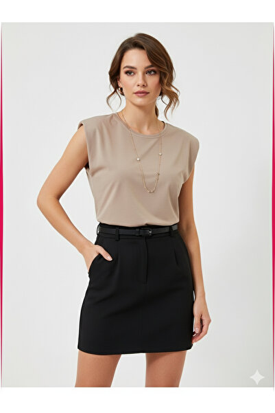 Glaura Fashion Omuz Detaylı (Vatkalı) Basic Kadın T-Shirt