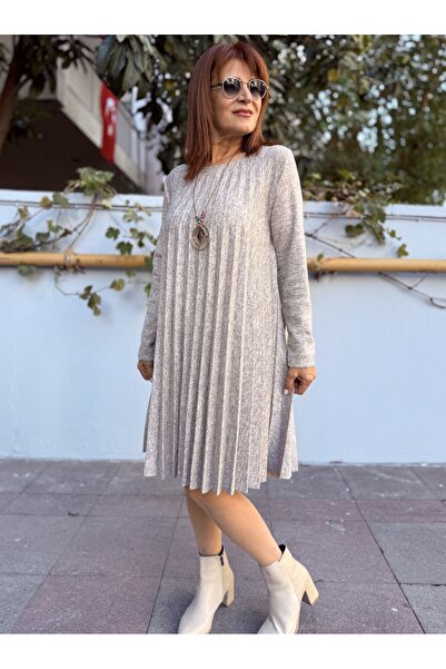 DenizEge Italian Necklace Stone Detailed Dress Gray