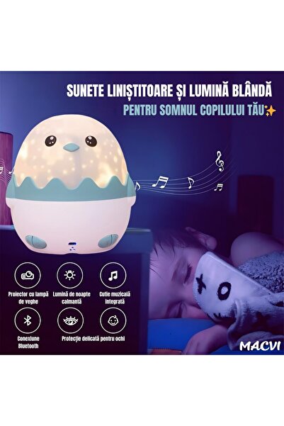 MACVI Penguin night light, projections with 13 patterns, multi-colored lights, blue, 125x125x125mm