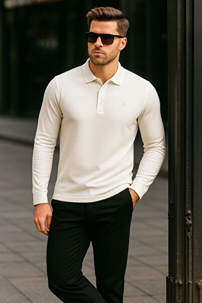 Maccali Ανδρικό μπλουζάκι με μακρυμάνικο λευκό γιακά πόλο