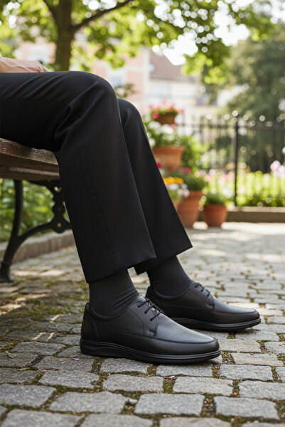 AYAKMOD Pantofi casual pentru bărbați, din piele naturală, cu talpă cu gel, o...