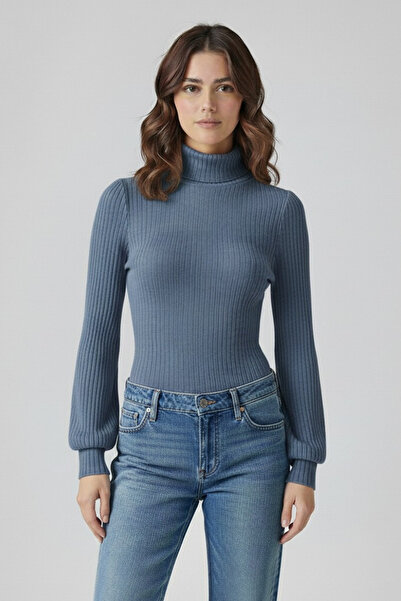 moddosa fashion Bluză body pentru femei, cu mâneci lungi, cu mâneci bufante, cu fermoar la fund