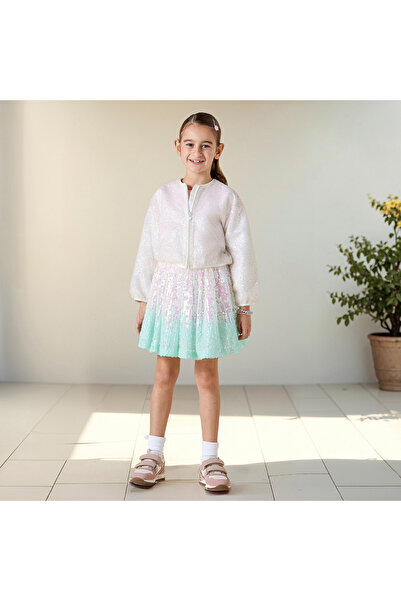 Juniors Sequinned Jacket with Long Sleeves and Zip Closure