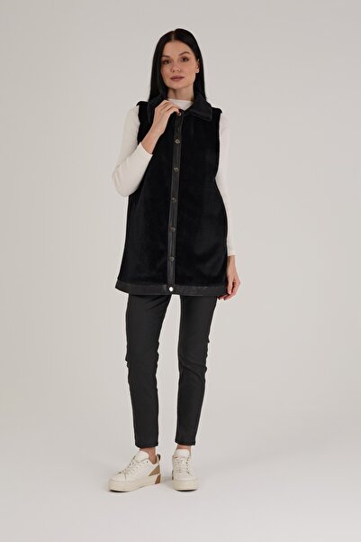 Jupe Women's Leather Detailed Lined Fur Vest 9280