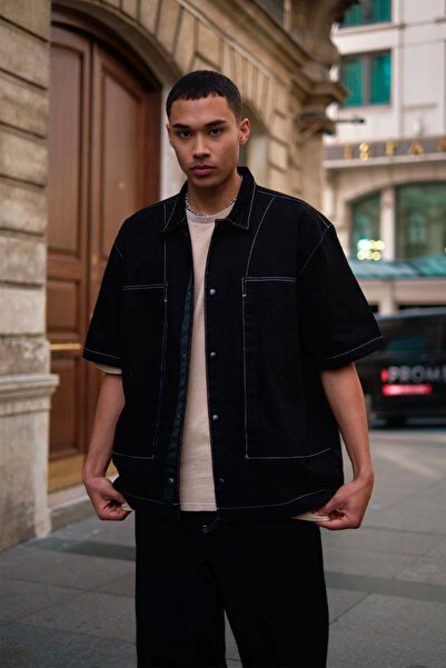 Denim Republic Men's Black Oversized Loose Pants and Loose Shirt Set 2-Piece Set