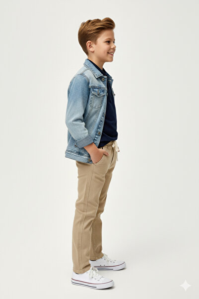 rois Cotton Beige Pants with Elastic Waist