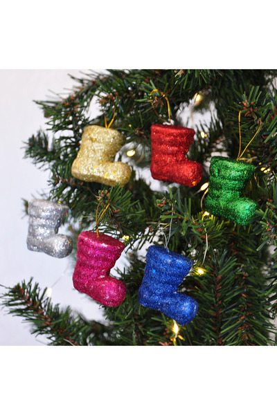 EXİZTİCARET Glitter Christmas Boot New Year Tree Ornament Set of 6 - Model 1