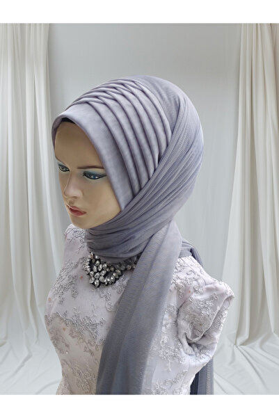 Nuray hazır duvak Dark Gray Stretchy Fabric Ready-Made Veil Ready-Made Shawl Ready-Made Turban