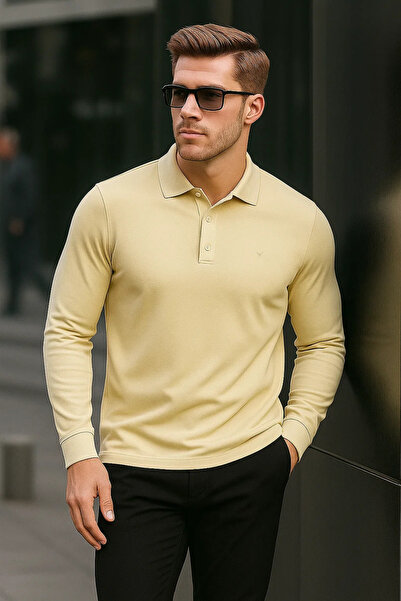 Maccali Ανδρικό μπλουζάκι με μακρυμάνικο μπεζ γιακά πόλο