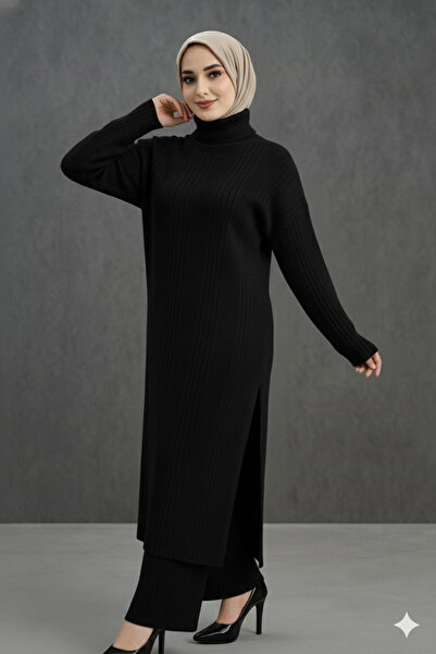 Sonbaharmoda Women's Two-Piece Knitwear Set |   High-Necked Long Tunic & Pants Set |   High Quality