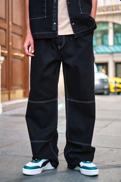 Denim Republic Men's Black Oversized Loose Pants and Loose Shirt Set 2-Piece Set