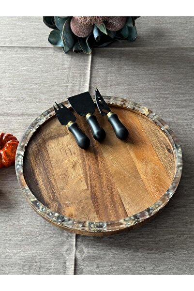 Meri Ev Gereçleri طاولة تقديم دوارة مستديرة من أكاسيا 30 سم