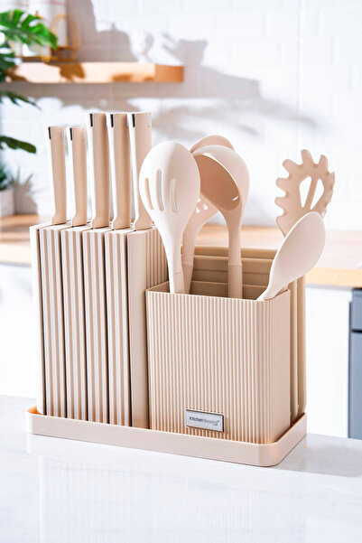 ACAR Cooper 14 Parça Standlı Kesme Tahtası Servis Ve Bıçak Seti