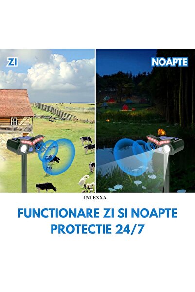 INTEXXA Repelent cu ultrasunete pentru dăunători - cu alimentare solară, senzor de mișcare, LED-uri stroboscopice, IPX4, verde