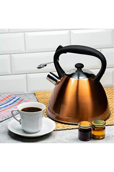 Klausberg Fierbător tradițional cu fluier fabricat din inox, ceainic 3 litri, 22-24 cm, maro,