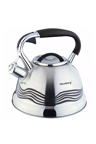 Klausberg Fierbător tradițional cu fluier fabricat din inox, ceainic 3 litri, 22-22.5 cm, argintiu,