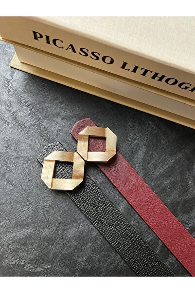 LİA KEMER 2-Pack Muse Women's Gold Buckle Belt Waist Belt Coat Belt Dress Belt Trouser Belt