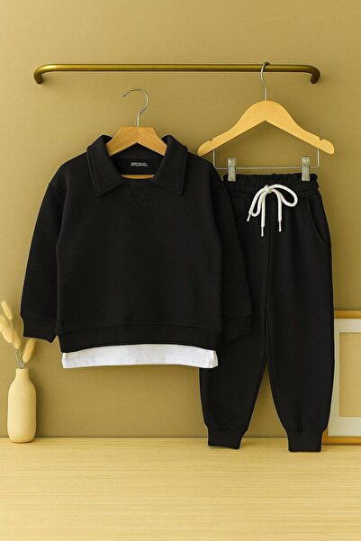 YARENKİDS Girl's Style Shirt Collar Detail Tracksuit Set