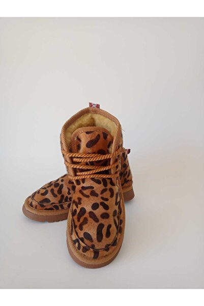 FURIA SHOES BAĞCIKLI LEOPAR TÜYLÜ KADIN BOT
